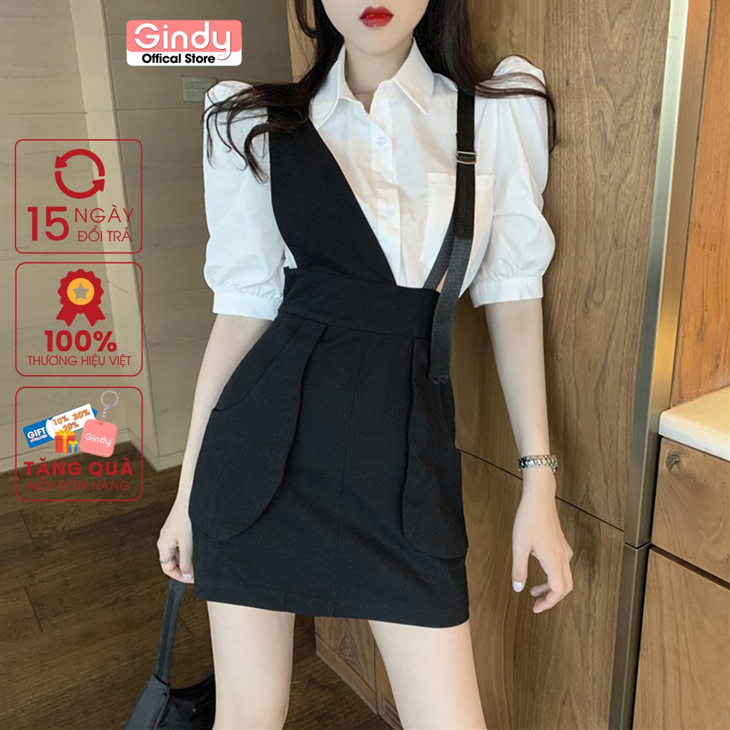 Chân váy ngắn dáng yếm GINDY chữ A có túi thời trang năng động V20089