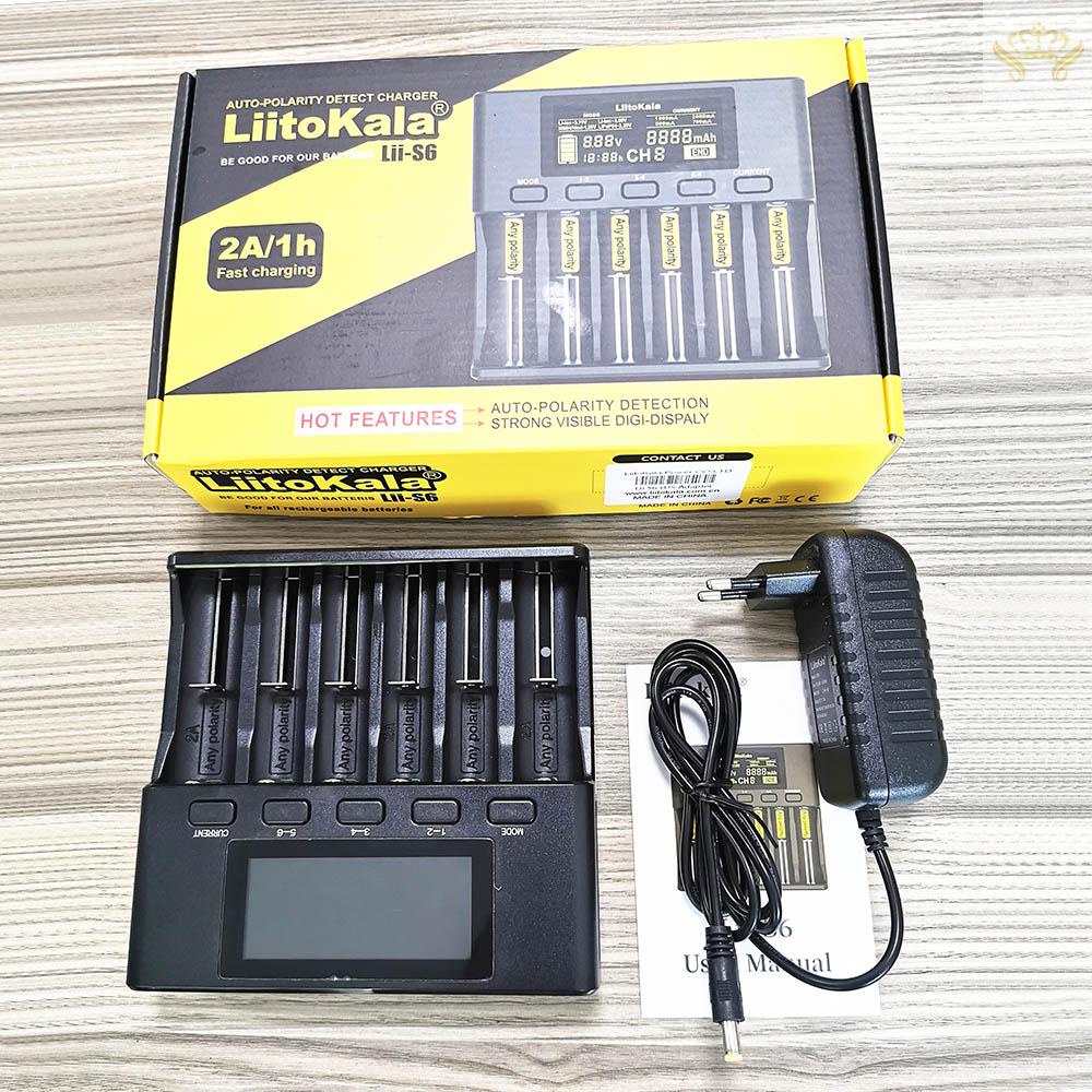 New  LiitoKala Lii-S6 Battery Charger 6 Slots 4 Currents Auto-Polarity Detect for 18650 26650 21700 32650 AA AAA Batteries