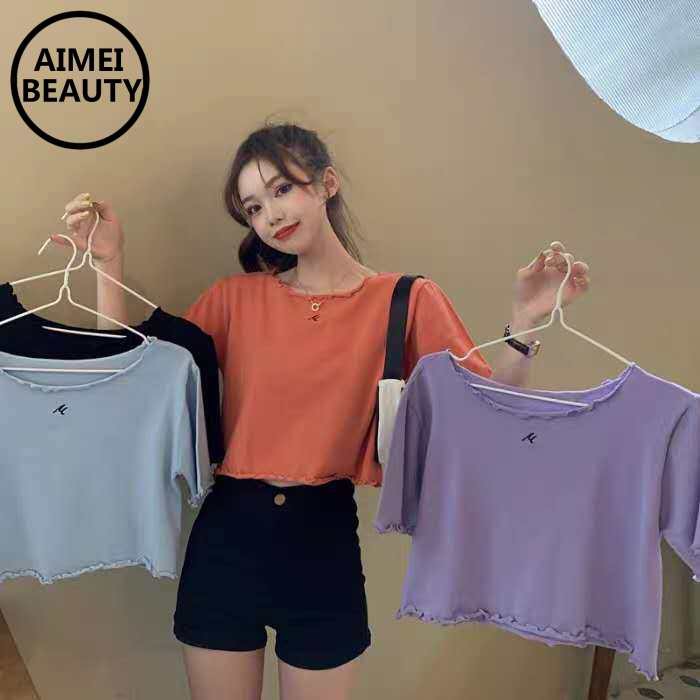 Áo Croptop Tay Ngắn Dáng Rộng Phong Cách Học Sinh