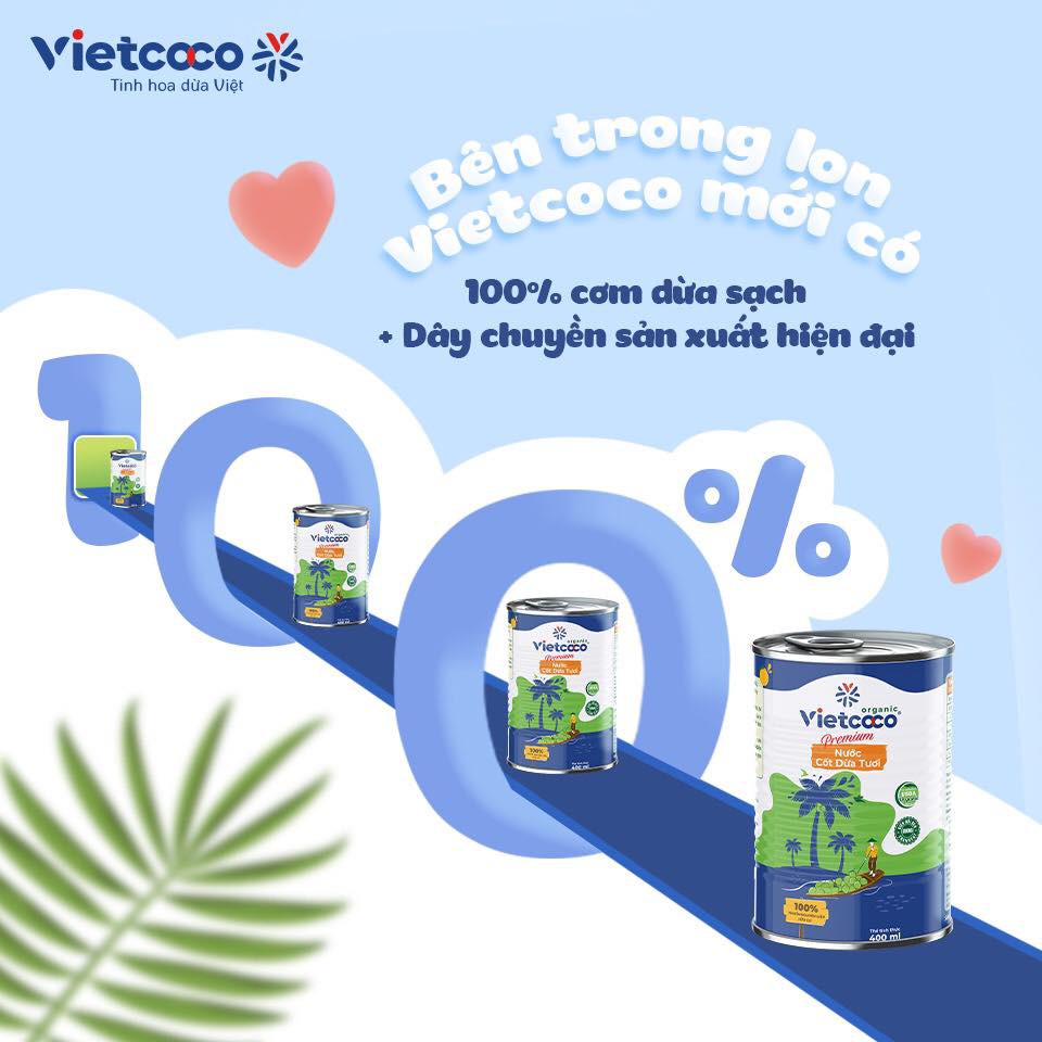 Nước cốt dừa tươi hữu cơ Vietcoco Premium Organic lon 400ml