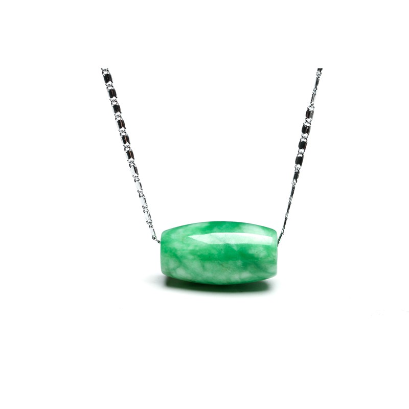 Mặt dây chuyền màu xanh lá cây màu xanh ngọc lục bảo Myanmar Oil tự nhiên Jade Stone Road Pass Bạc Neckla