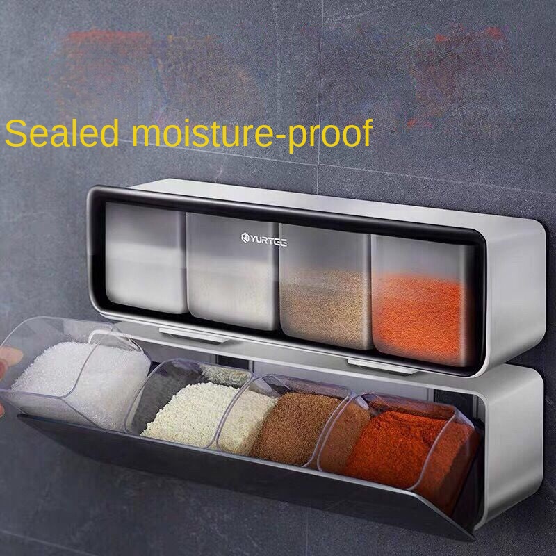 Set 4 Hũ Đựng Gia Vị Cao Cấp,Kệ Gia Vị Treo Tường,Hộp Đựng Gia Vị Bốn Ngăn Tiện Lợi Cho Nhà Bếp