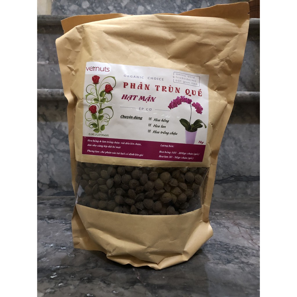 Phân Trùn Quế Hạt Mận Vernuts cho hoa lan và hoa hồng (túi 1kg)