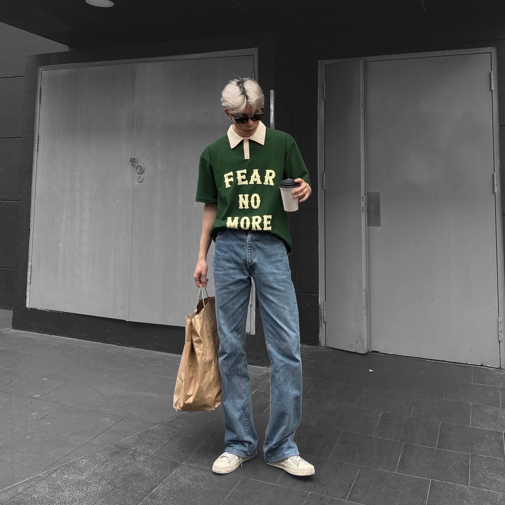 Áo Polo Oversize ODIN CLUB Fear No More, Áo phông có cổ form rộng, Local Brand ODIN CLUB, chất đẹp, hot trend