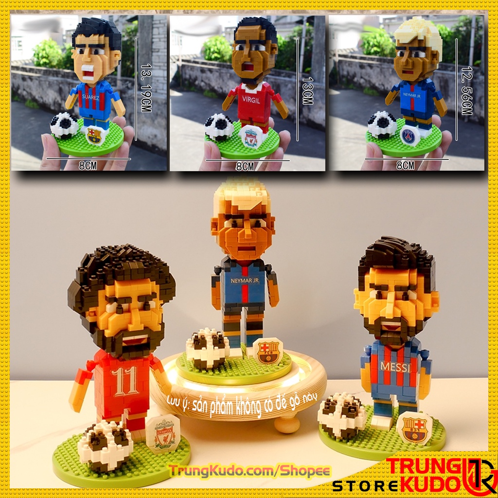 Mô hình Ronaldo Messi và các siêu sao bóng đá dạng Đồ chơi xếp hình Neymar, Van Dijk, Salah làm quà tặng, đồ decor