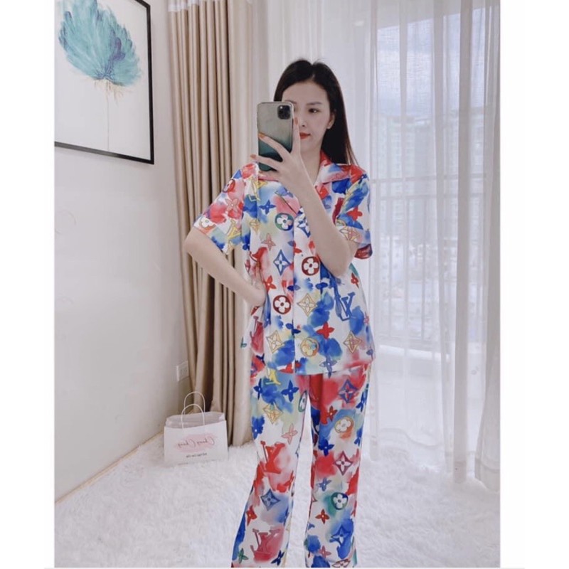 Pijama cộc đùi MCQueen loang lụa satin cao cấp quảng châu