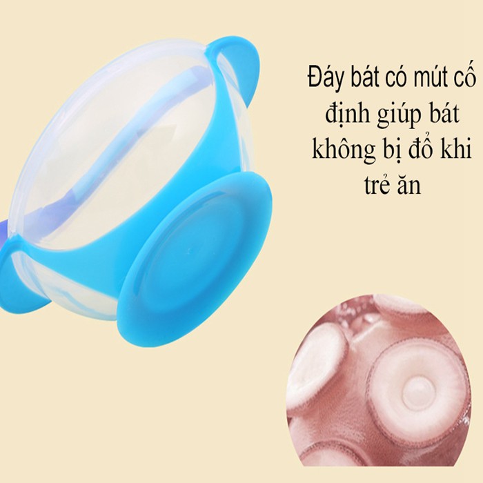 Bát ăn dặm cho bé chống đổ thìa cảm biến nhiệt độ kiểu dáng dễ thương tiện lợi an toàn, bộ bát ăn chống rơi cho trẻ