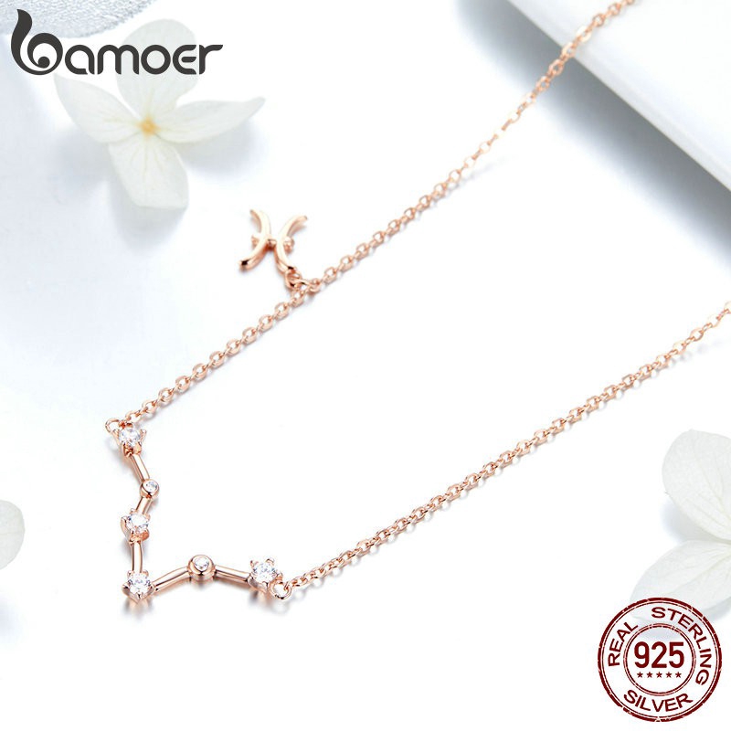 BAMOER Vòng cổ bạc 925 Mặt Chòm Sao Hoàng Đạo Đính Đá Zircon