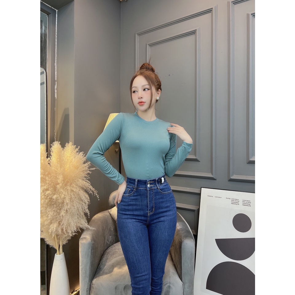 Áo thun tay dài nữ CRAZYTEEN thun mịn co giãn tốt AT0197
