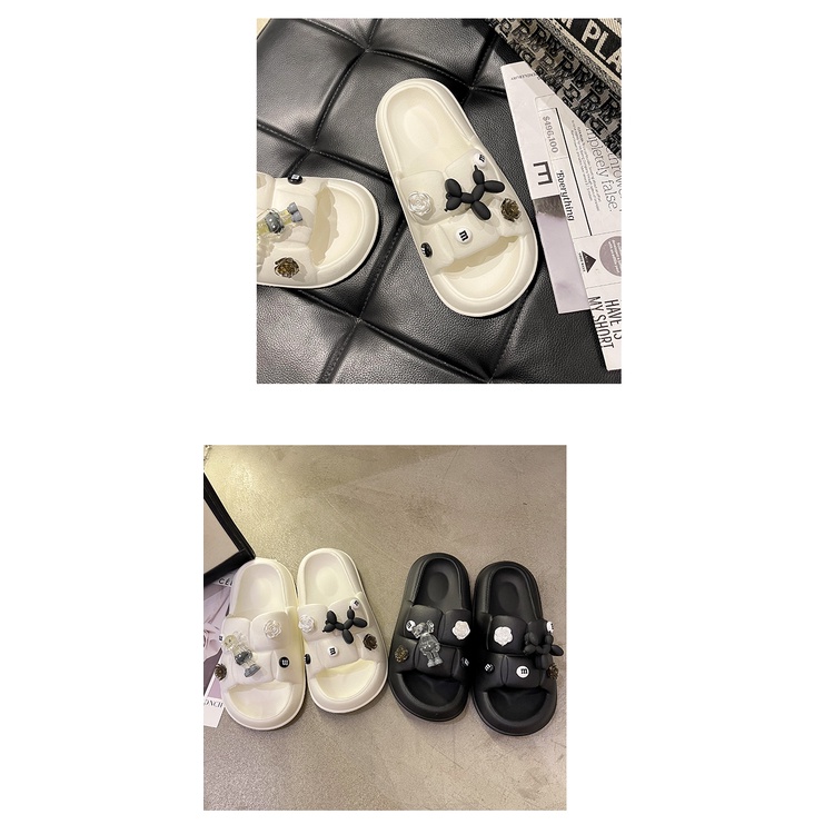 Dép bánh mì Chao sticker hoa hươu đen trắng.