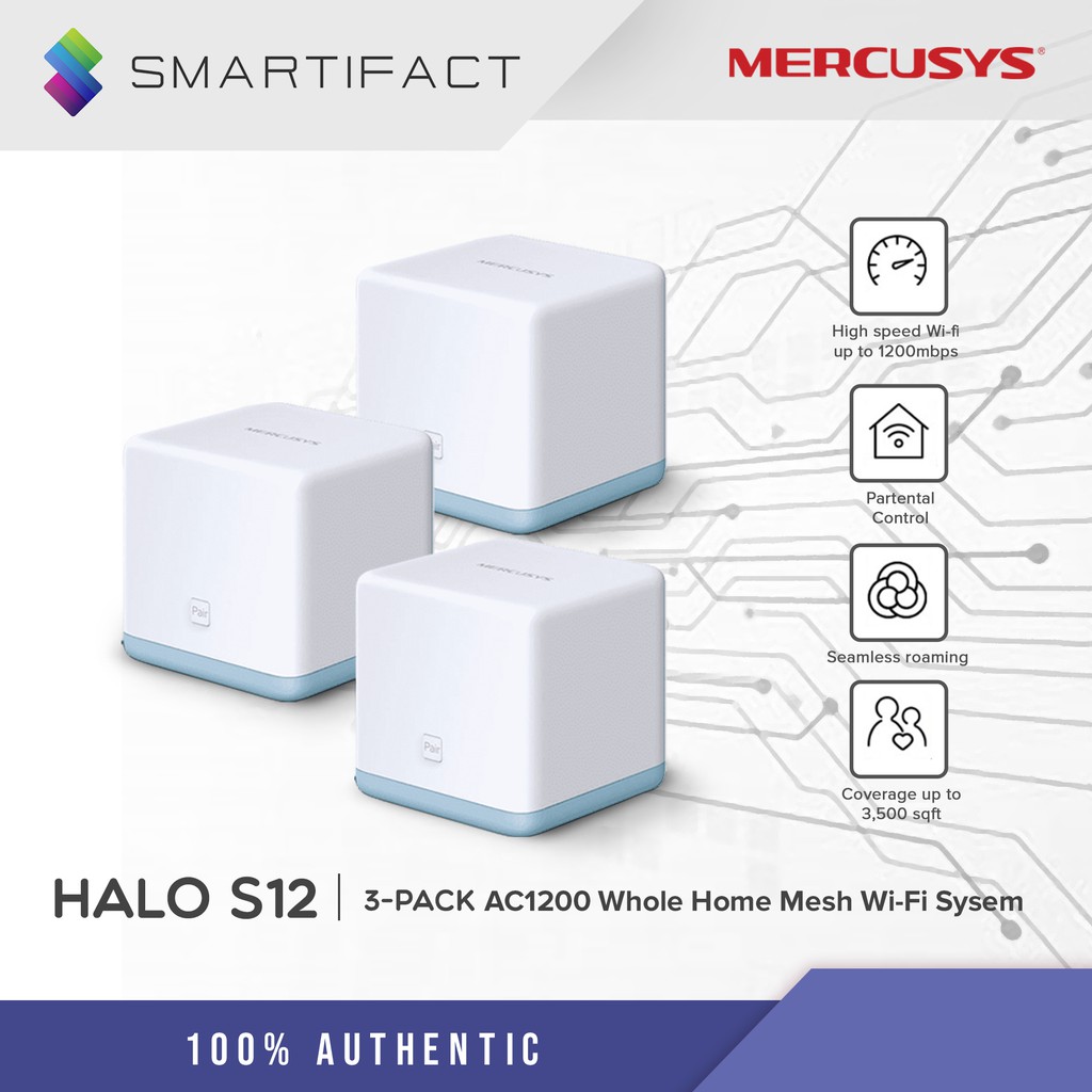 Bộ Phát Wifi Mesh Mercusys Halo S12 (3-Pack) Chuẩn AC Tốc Độ 1200Mbps - Hàng Chính Hãng