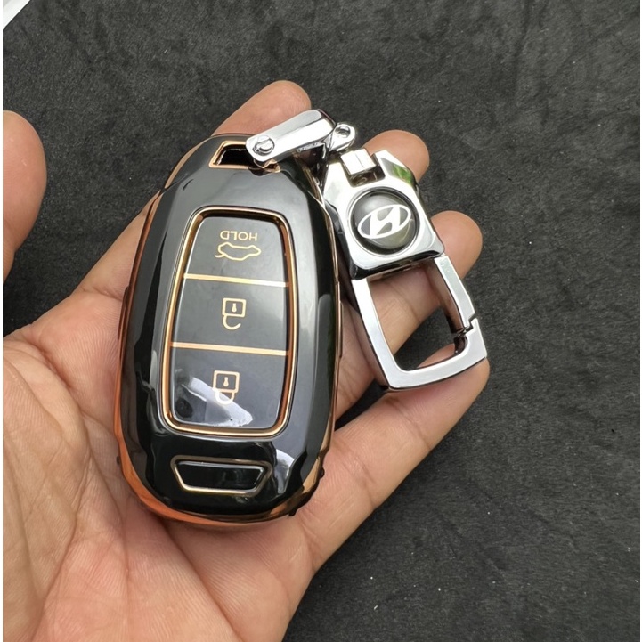 Bao chìa khóa Đen Vàng- Ốp chìa khóa  TPU Đen Vàng xe ô tô HUYNDAI KONA,ACCENT, 3 nút thông minh
