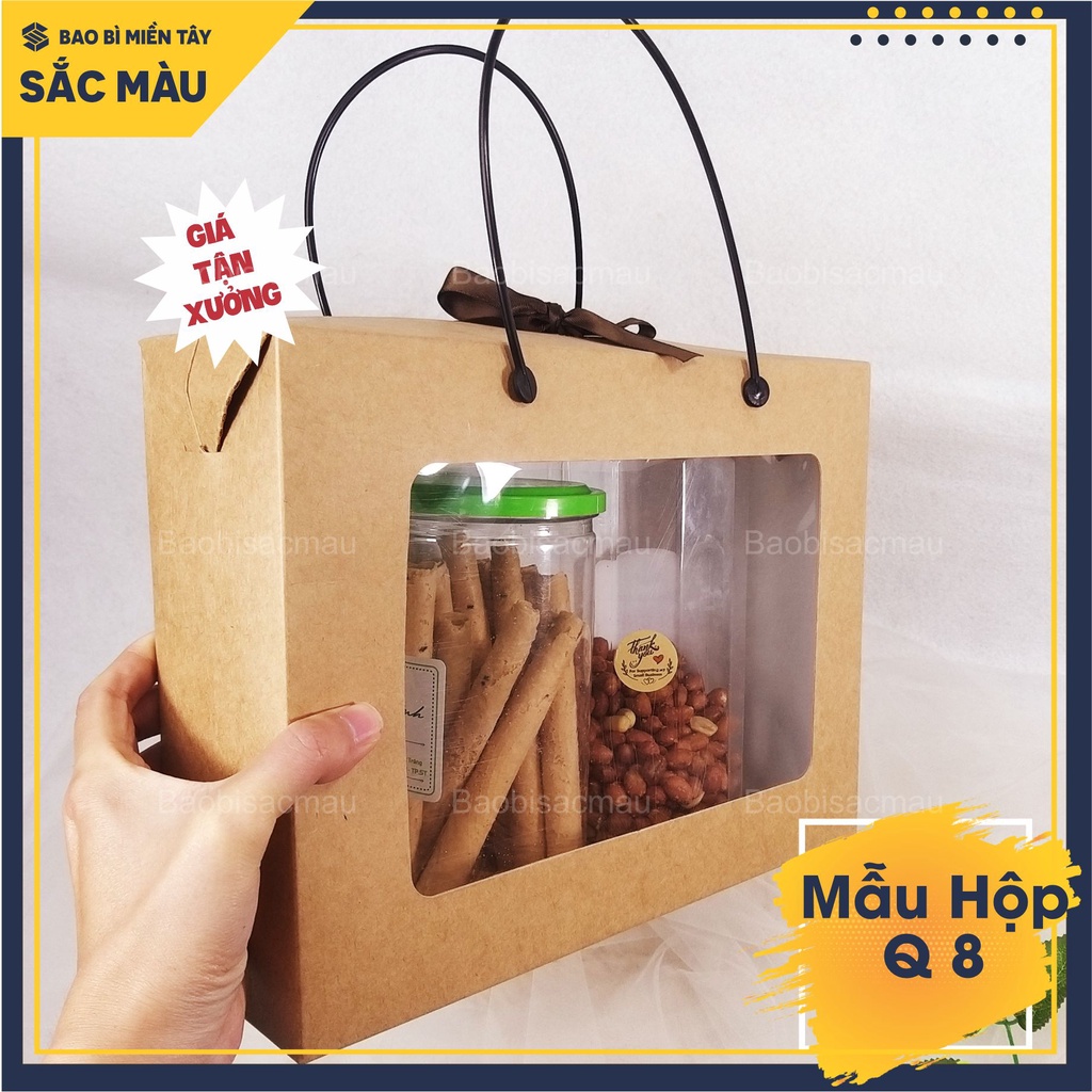 5 Hộp giấy kraft có quai nhựa ( Q8) kích thước lớn dùng để đựng quà tặng, quà tết, đồ trang trí....