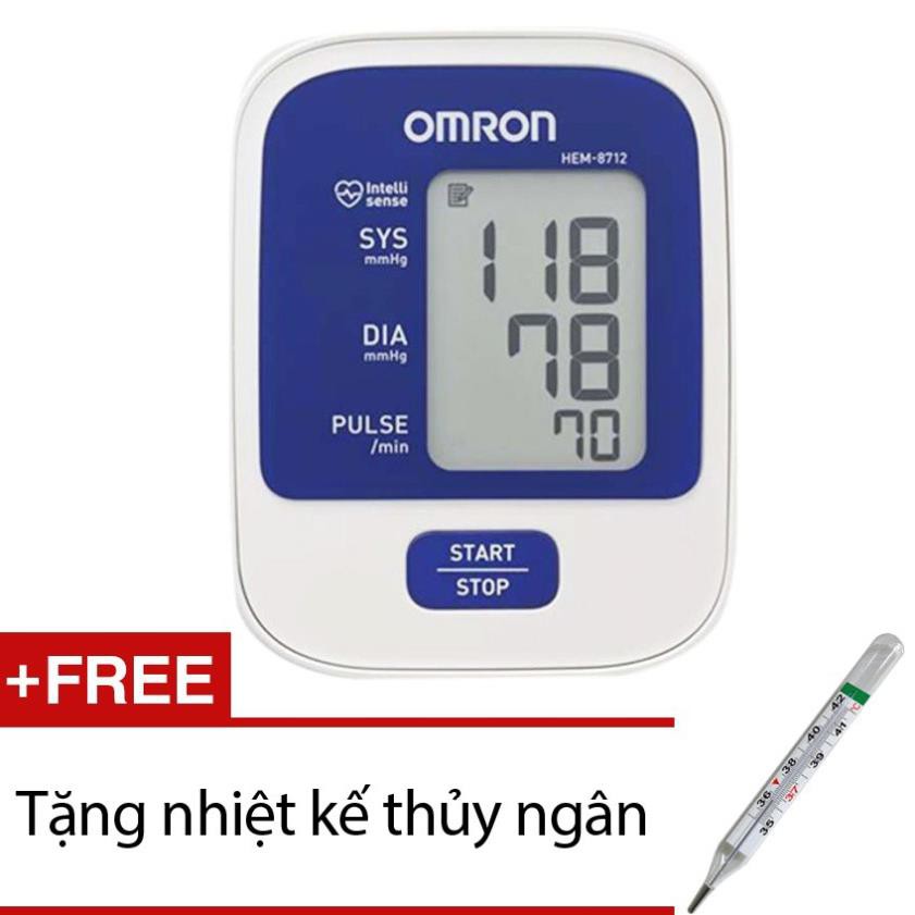 Máy đo huyết áp bắp tay Omron HEM-8712 (Trắng phối xanh) + Tặngnhiệt kế thủy ngân