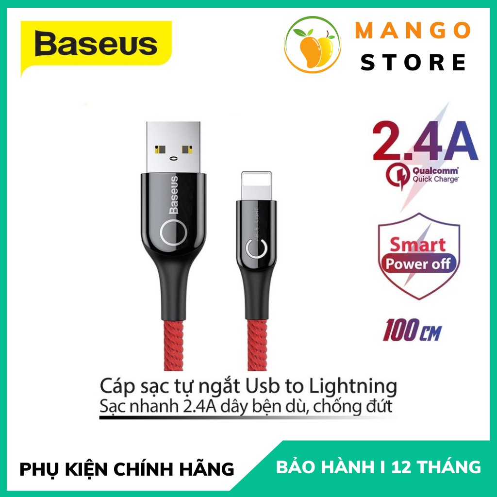 Cáp sạc nhanh iPhone Tự Ngắt Điện Khi Đầy Pin Thông Minh Sạc Nhanh 2.4A Baseus C-shaped Light