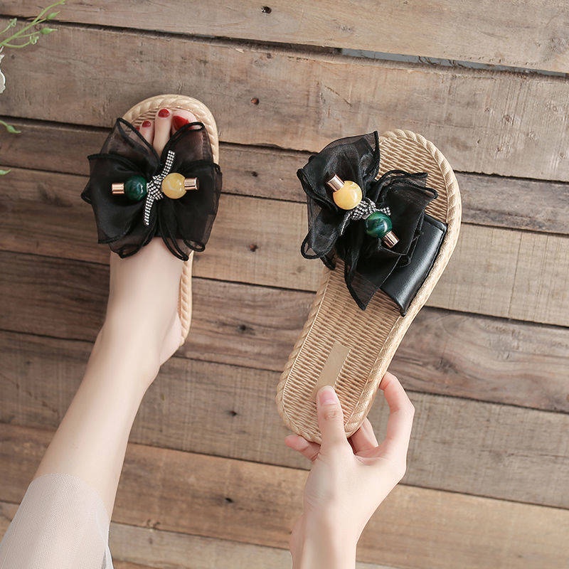 Dép lê Dép Sandal Đính Nơ Đế Mềm Chống Trượt Thời Trang Mùa Hè Xinh Xắn