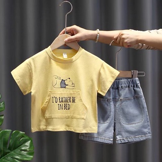 Bộ đồ trẻ em Gấu Béo quần jean áo phông cotton mã 005