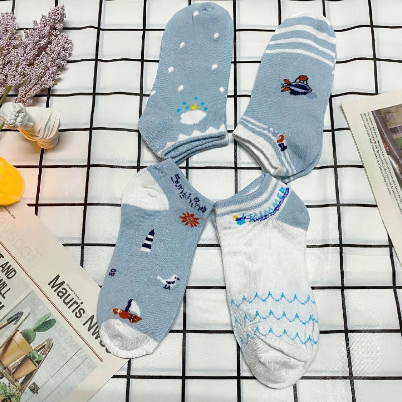[Video] Tất Ngắn Cổ cotton thoáng mát CHERRY MIN, họa tiết màu sắc xanh mát mẻ, dễ thương