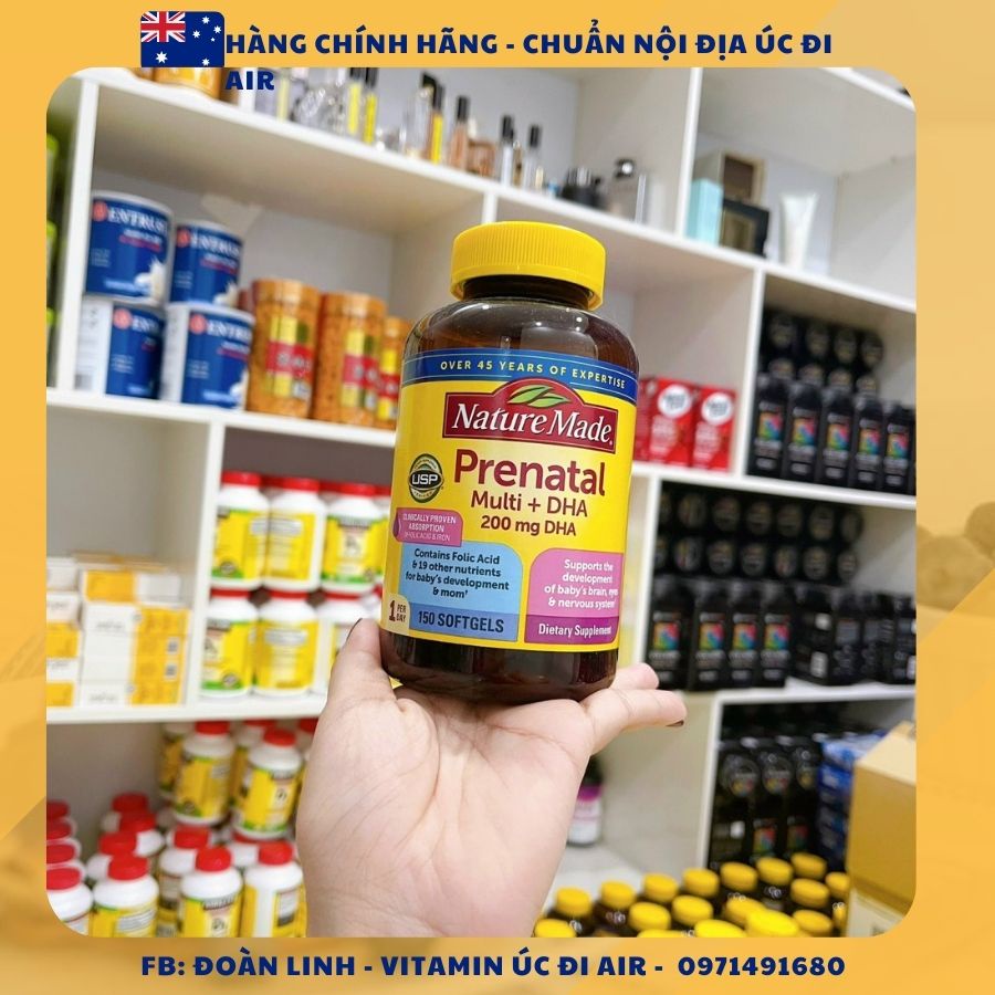 Vitamin Cho Bà Bầu Nature Made Prenatal Multi DHA 200mg, Hàng Chuẩn Mỹ, Bầu mỹ Prenatal số 1 Mỹ