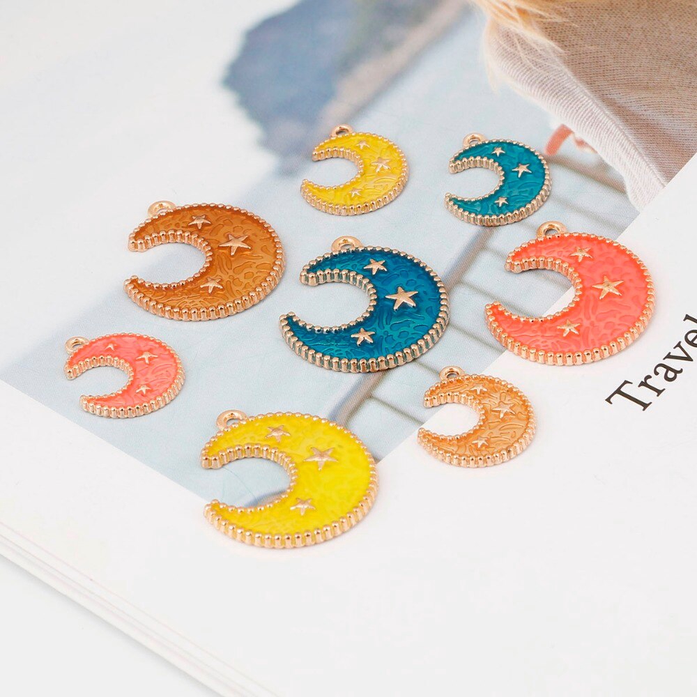 Bộ 6 mặt dây chuyền tráng men hình mặt trăng kích thước 7x18mm (10x25mm)