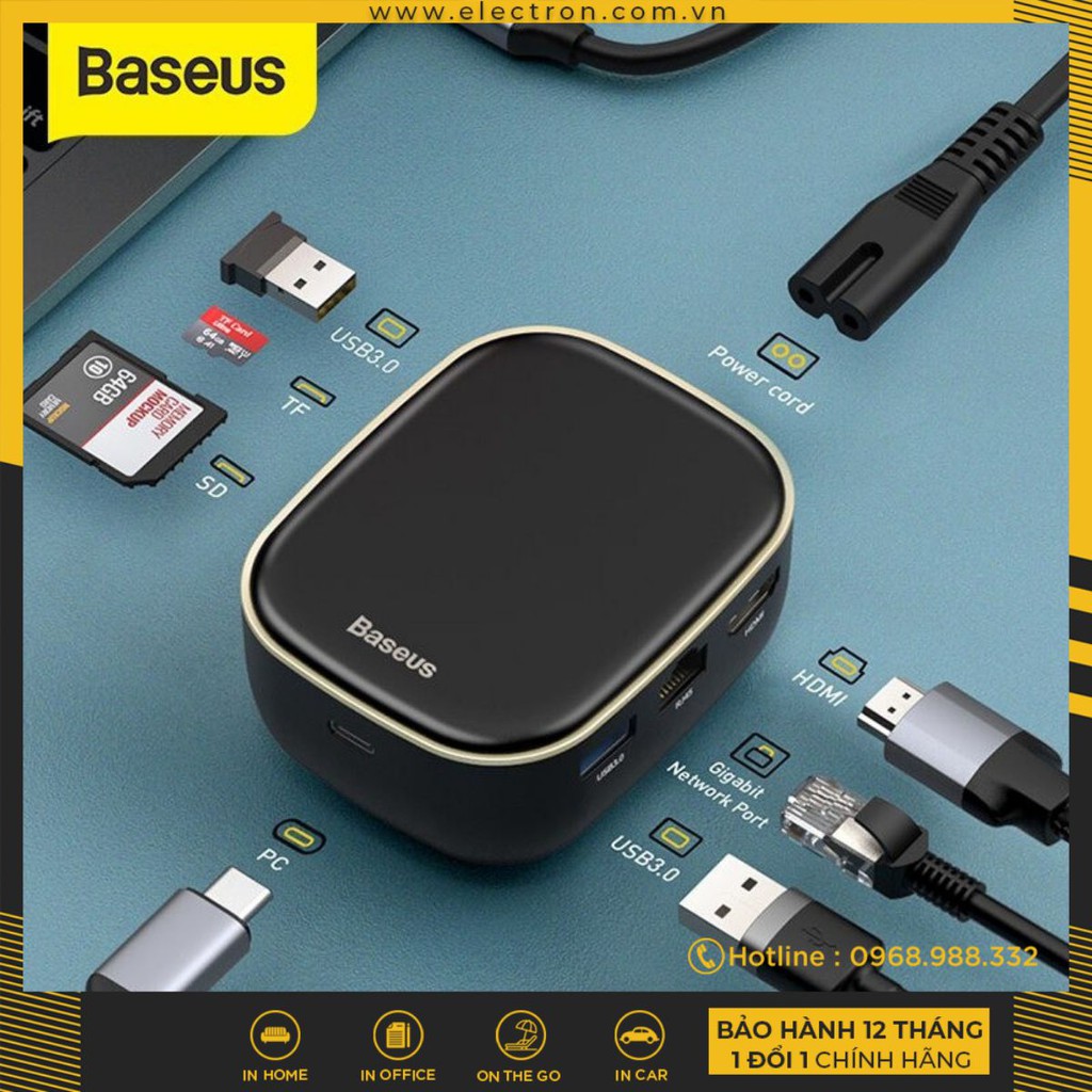 Bộ Hub mở rộng 7 in 1 tích hợp sạc 60W Baseus Type-C HUB Adapter AC Multifunctional Charger