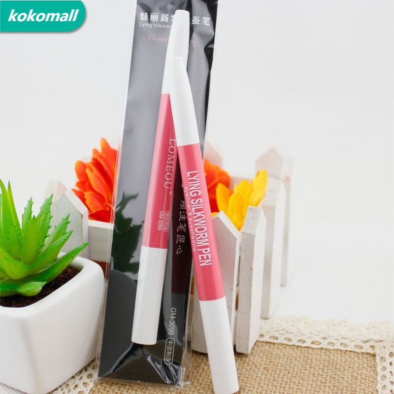 [hàng sẵn sàng]LOMEOU Bút phấn mắt trang điểm mới Romeo Meili Hai đầu chống thấm nước