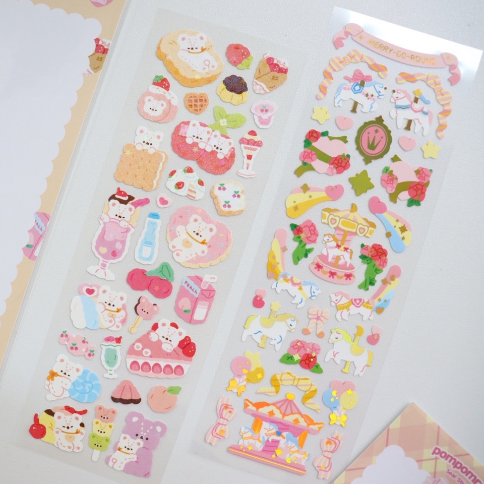 STICKER HÌNH DÁN GẤU VÀ THỎ POMPOMROOM TRANG TRÍ TOPLOADER, SỔ TAY