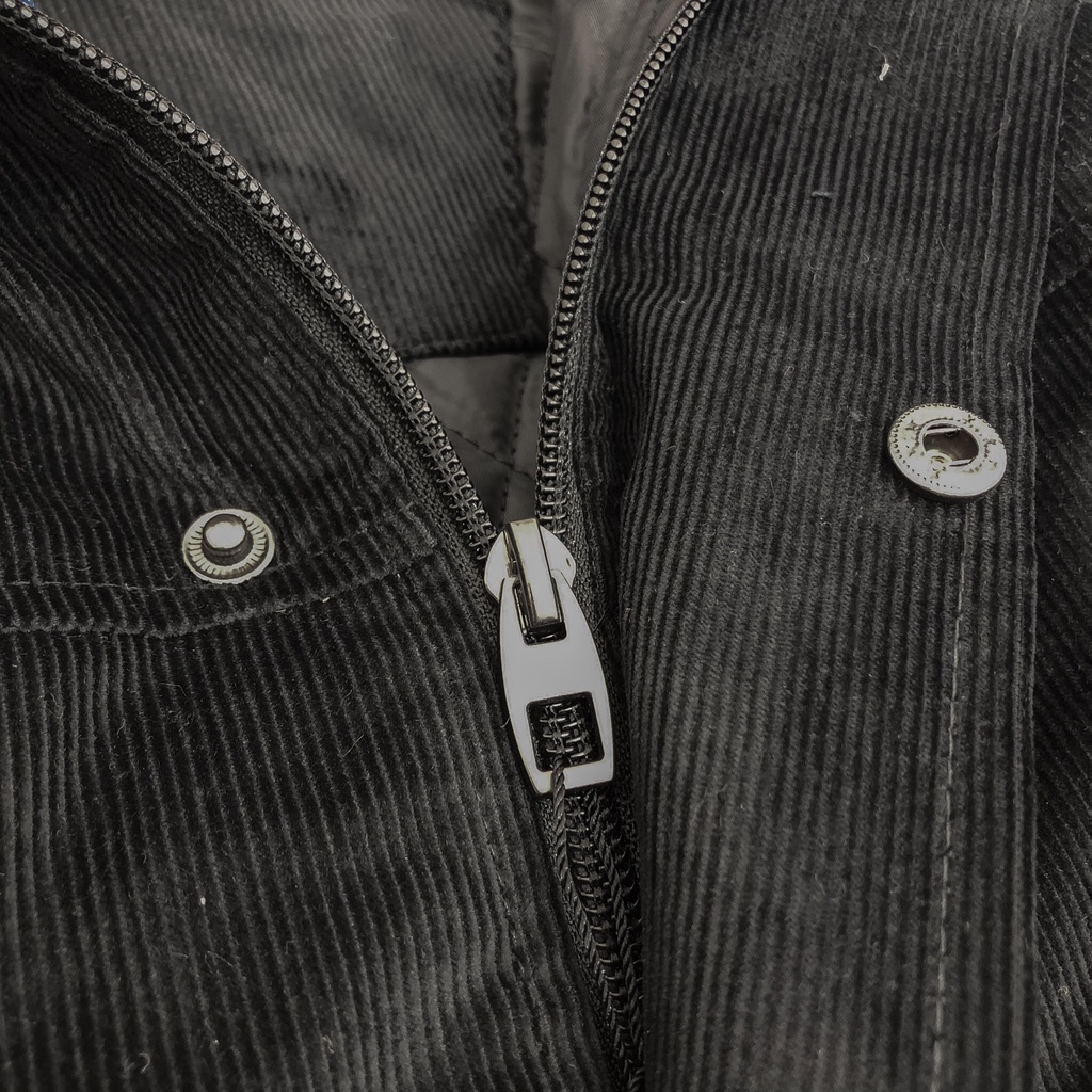 Áo khoác Kaki nhung tăm MEANSTORE Jacket có lớp chần bông oversize form rộng Khoác gió phong cách Hàn Quốc - Đen Trắng