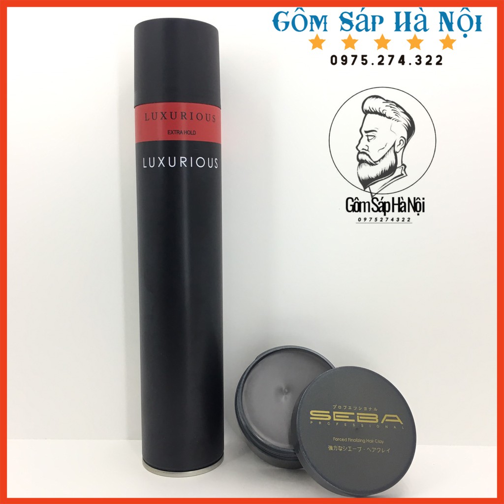 COMBO SÁP Vuốt Tóc SEBA CHÍNH HÃNG ĐÁY Hộp Có LoGo chữ SEBA chính hãng + GÔM XỊT TÓC LUXURIOUS 420ml