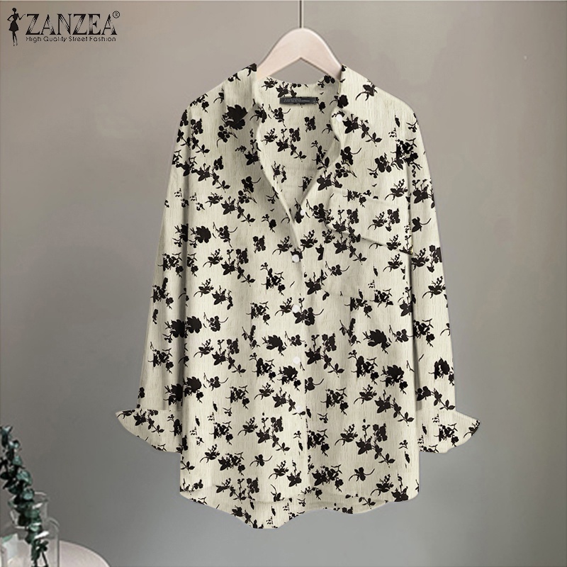 Zanzea Áo Sơ Mi Cổ Bẻ Dài Tay Có Túi In Họa Tiết Thời Trang Cho Nữ