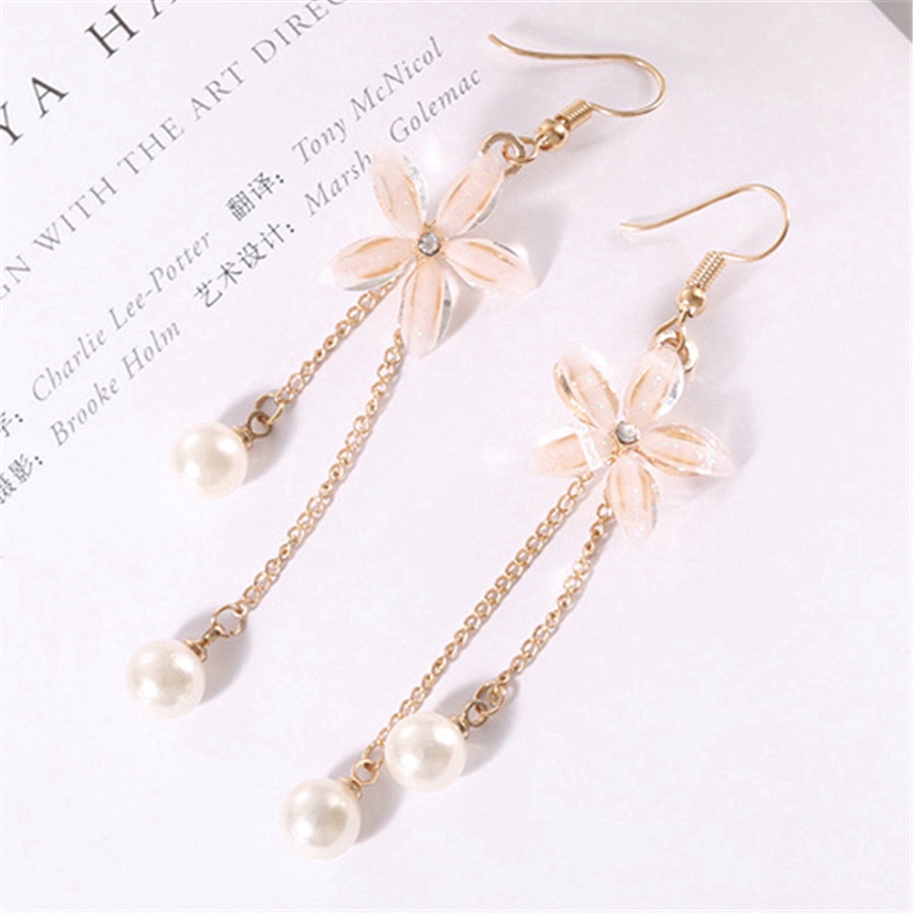 Khuyên tai dáng dài phối hoa thời trang xinh xắn cho nữ