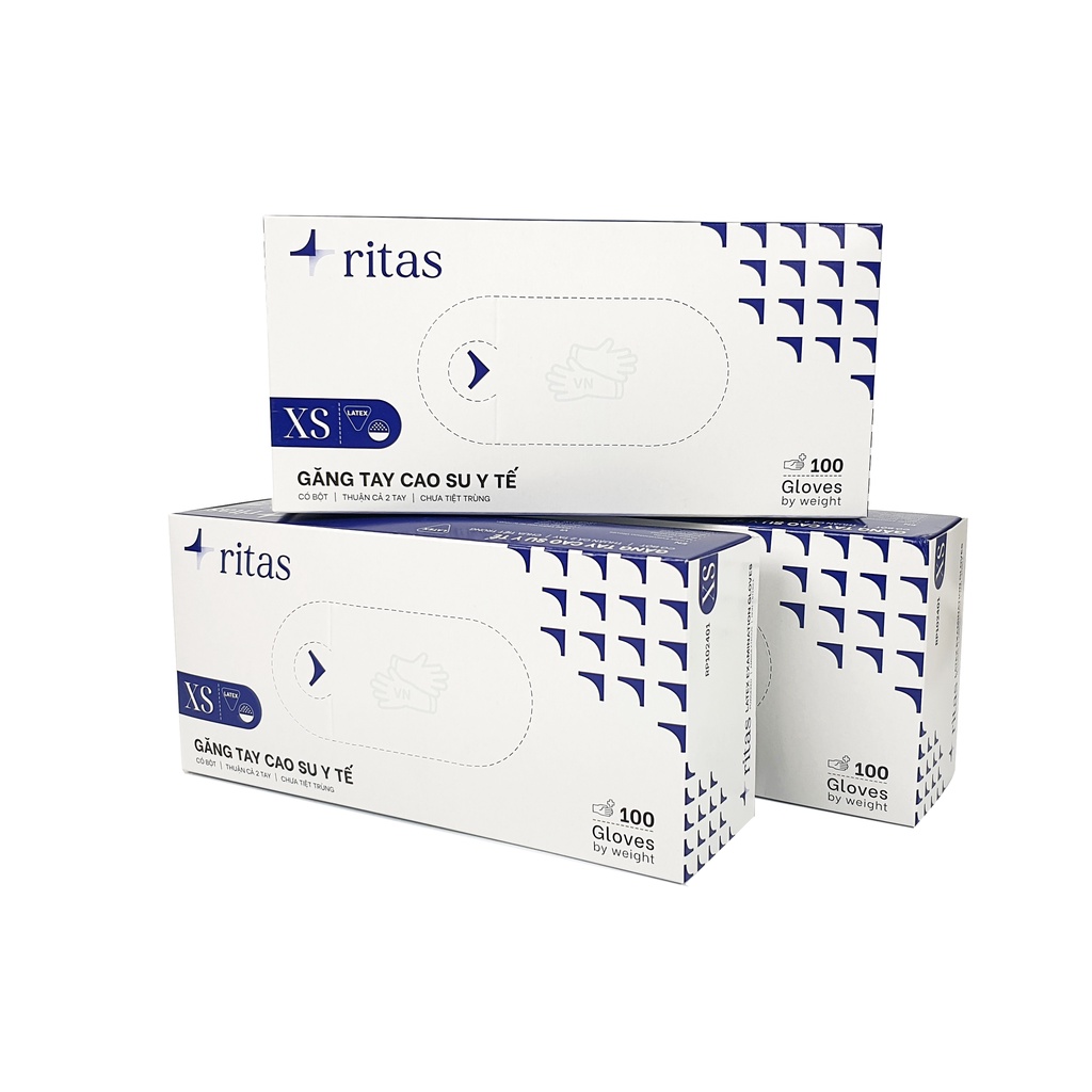Găng tay cao su y tế có bột RITAS Xanh/VN