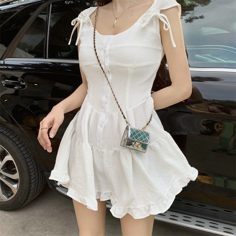 Đầm COZOKC tay ngắn cổ vuông thắt nơ xinh xắn thời trang cho nữ