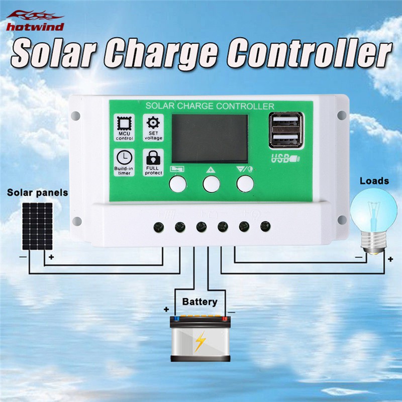 HW Solar Panel Charger Controller Lithium Battery LCD Display PWM Dual USB 10A/20A/30A 12V 24V