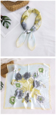 Khăn lụa vuông khăn choàng cổ lụa vuông in hoa 70x70cm