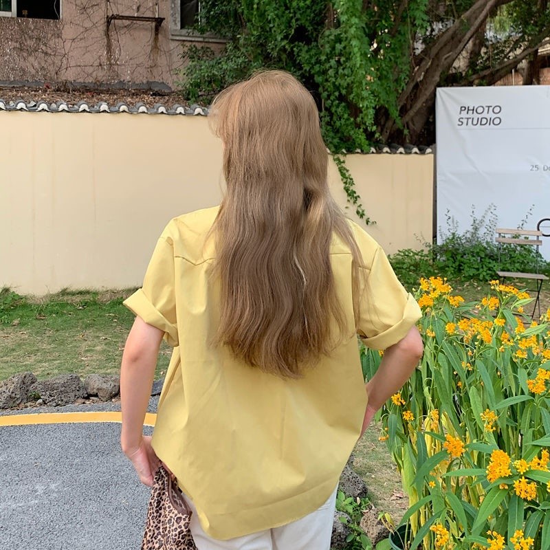 Áo sơ mi tay ngắn thiết kế mỏng phong cách retro mùa hè 2021 cho nữ