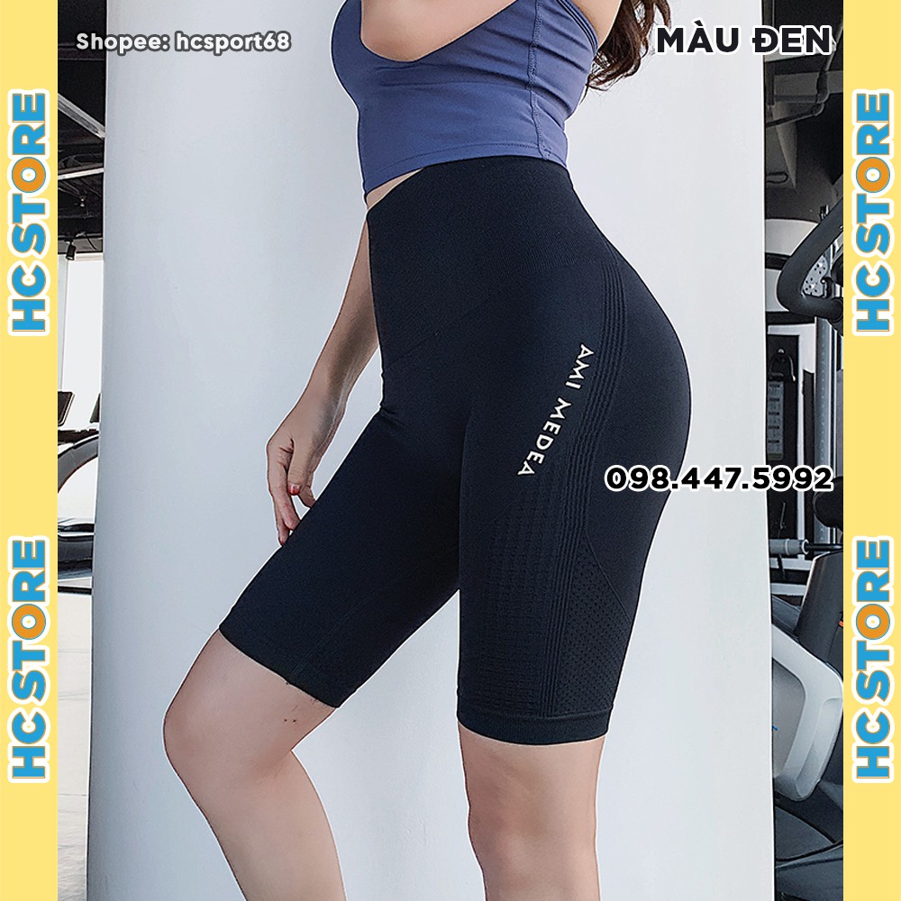 Quần Short Lửng Nữ QL07 Ami Medea Tập Gym Yoga Lưng Cao, Nâng Mông, Chất Dệt Kim Co Giãn