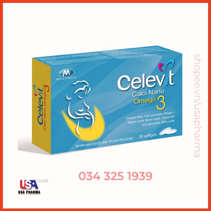 VIÊN UỐNG BỔ SUNG CANXI CHO BÀ BẦU - NGÀY DÙNG 1 VIÊN DUY NHẤT - CELEVIT CALCIUM NANO OMEGA 3 - HỘP 30 VIÊN