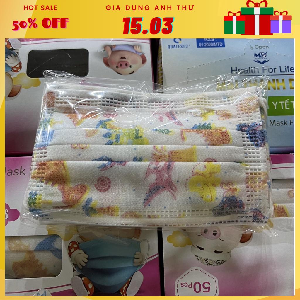Set Hộp 50 Cái Khẩu Trang Y Tế Trẻ Em Hình Dễ Thương Phù Hợp Với Bé Dưới 10 Tuổi