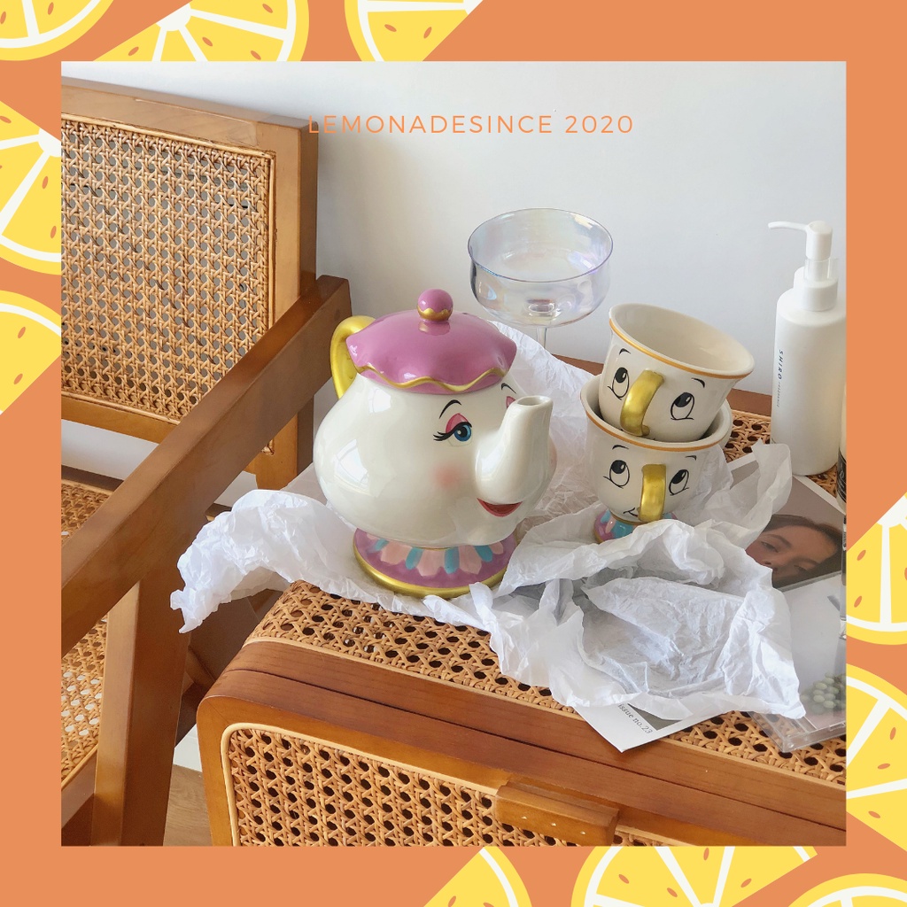 Set ấm trà nhân vật hoạt hình bà Poots và Chip trong phim Beauty and The Beast của Disney hàng cao cấp