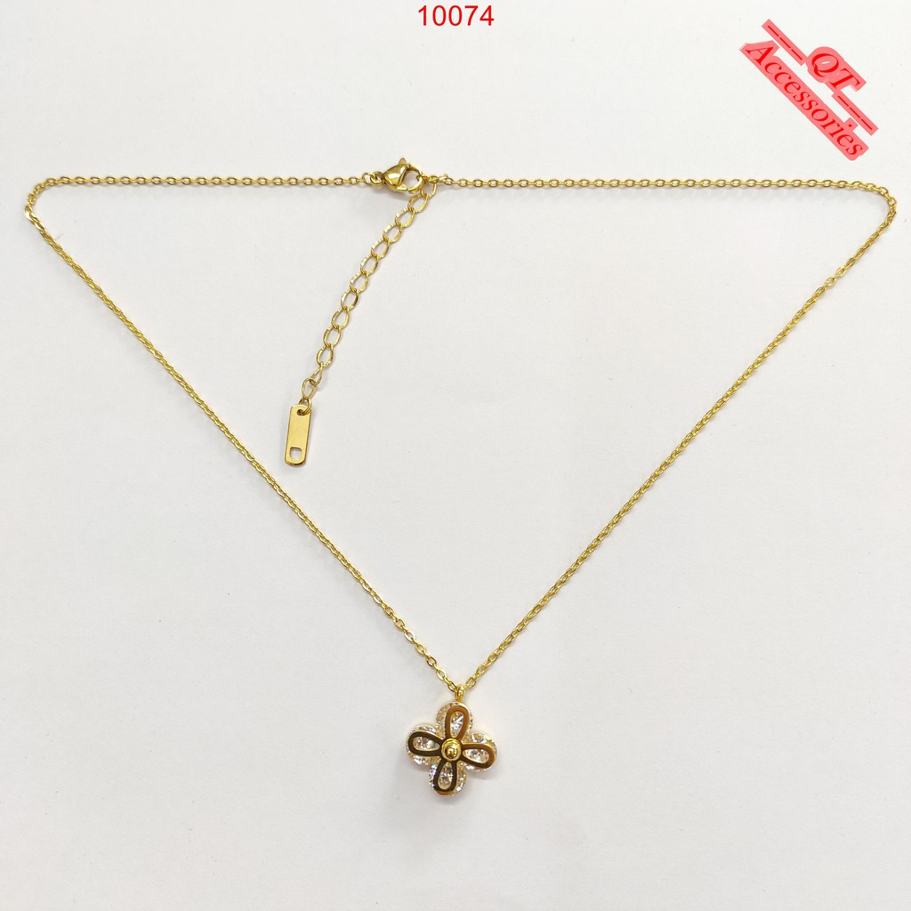 Dây chuyền titan mạ vàng 99k mặt đá cỏ bốn lá siêu bền màu