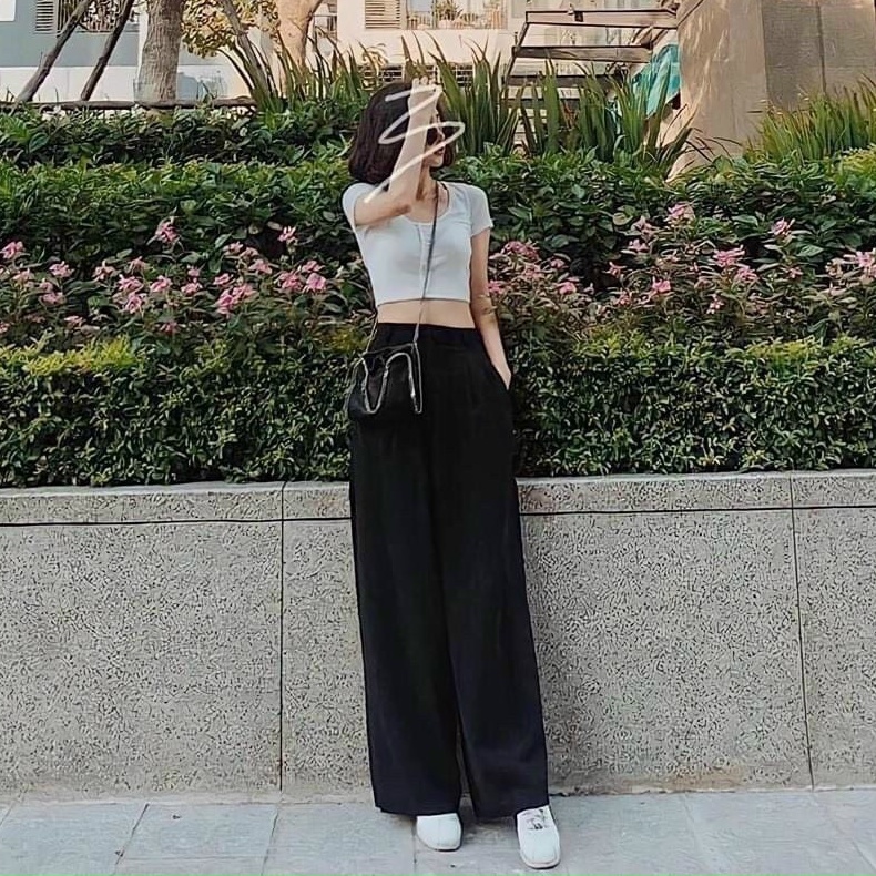 Quần suông nữ ống rộng dập ly siêu đẹp