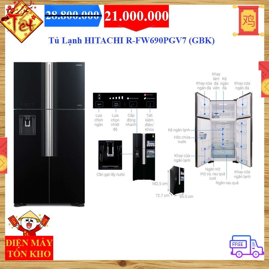 Tủ lạnh Hitachi Inverter 540 lít R-FW690PGV7 GBK