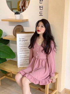 Đầm hồng nút ngọc