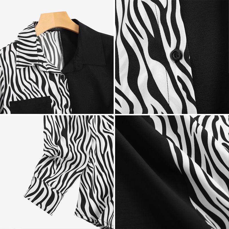 Áo kiểu nữ Zanzea tay dài phối họa tiết ngựa vằn thời trang