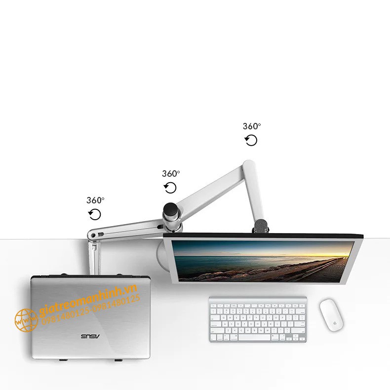Giá Treo Màn Hình OA 7X 17 - 24 - 27 Inch (Upto 32&quot; ) - Kèm Tay Treo Đỡ Laptop 10 - 15.6 Inch - Gắn Bàn Đa Năng