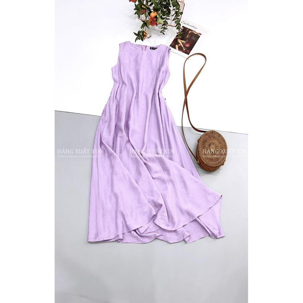 Váy suông tím TOP.SHOP kèm đai vải đũi mềm mát