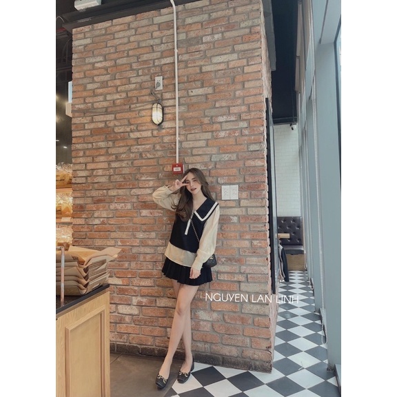 Set đồ nữ style bánh bèo, SET ÁO ĐEN VIỀN NUDE QUẦN ĐEN