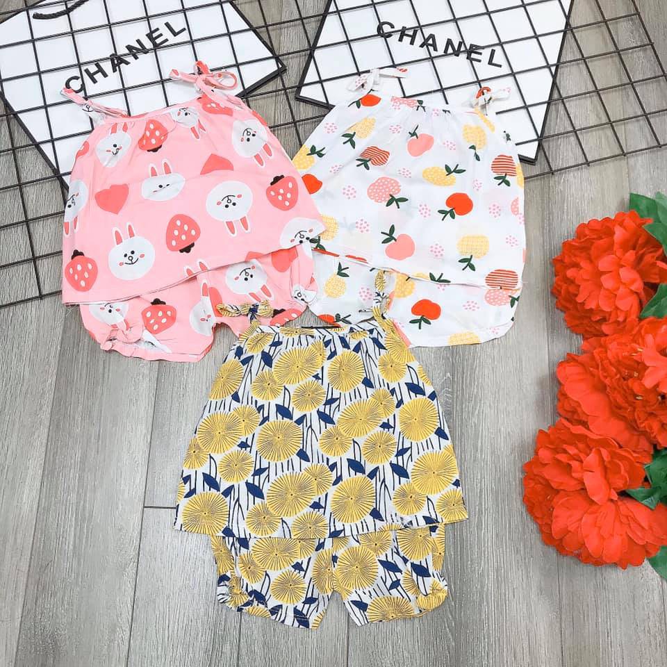 [màu 1-5] Bộ lanh 2 dây mát mẻ cho bé gái - BLL2D