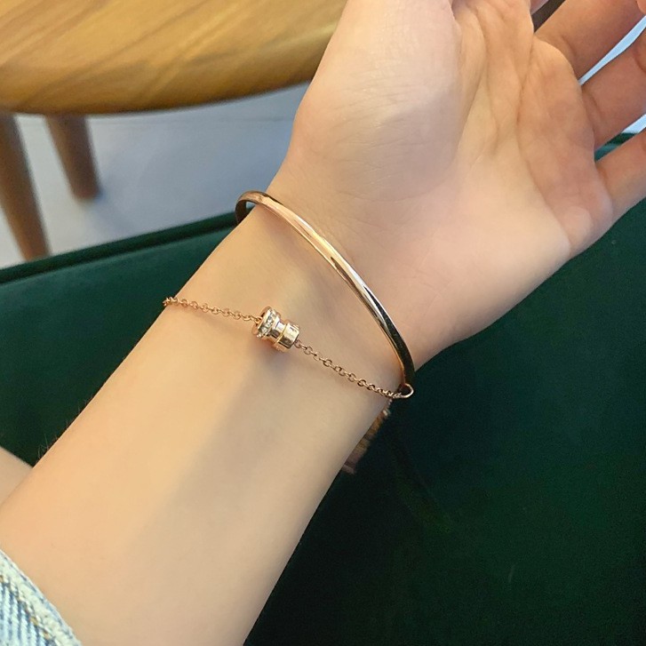 Vòng tay nhỏ 2 lớp màu vàng hồng đính đá phong cách Hàn Quốc khí chất độc đáo